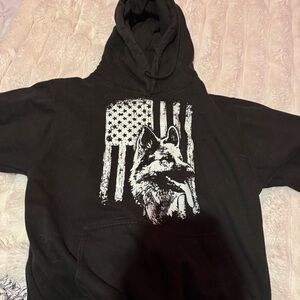 Black Hoodie with german shepherd dog and Flag Design